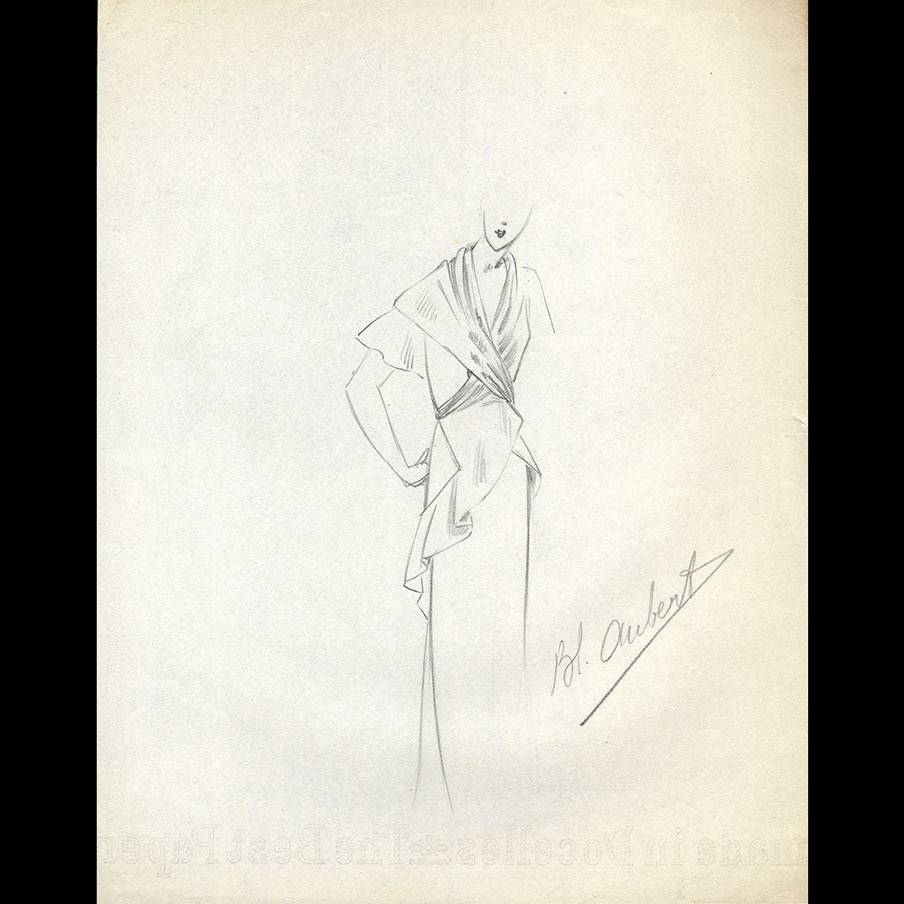 Vionnet - Dessin d'une robe par Blanche Aubert (circa 1930)