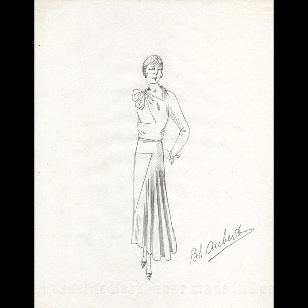 Vionnet - Dessin d'une robe par Blanche Aubert (circa 1930)