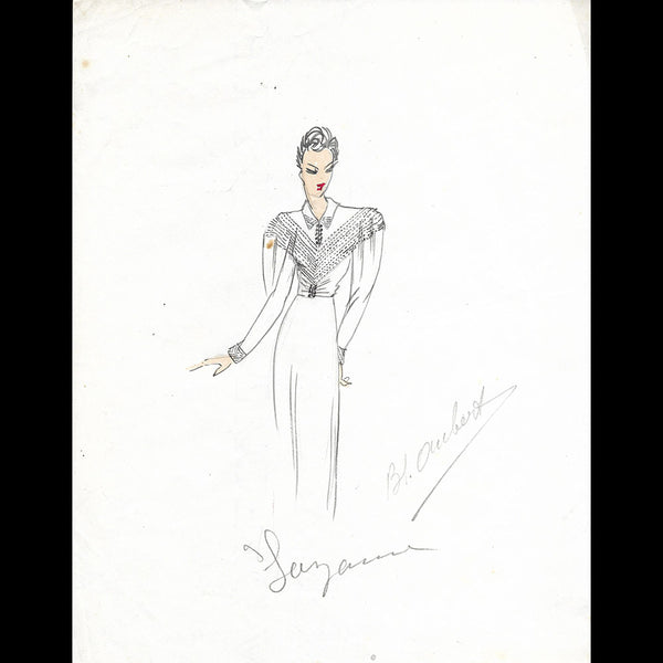 Vionnet - Dessin d'une robe par Blanche Aubert (circa 1939)