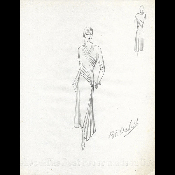 Vionnet - Dessin d'une robe par Blanche Aubert (circa 1930)