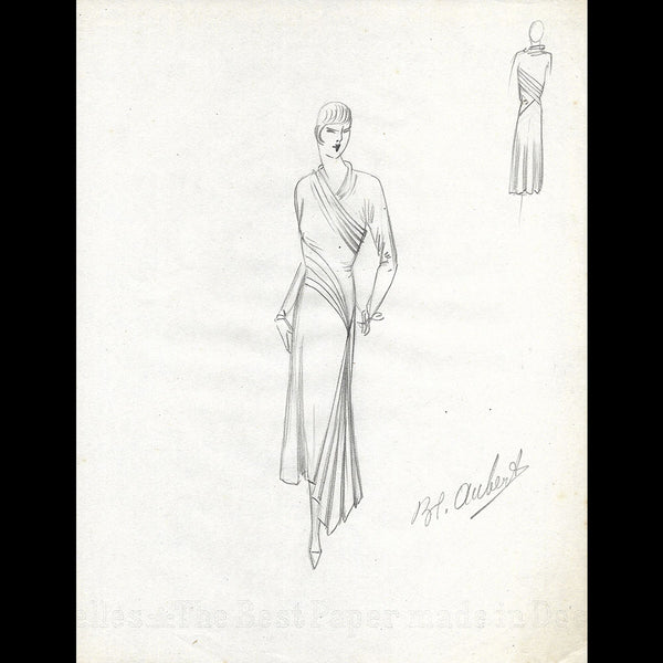 Vionnet - Dessin d'une robe par Blanche Aubert (circa 1930)