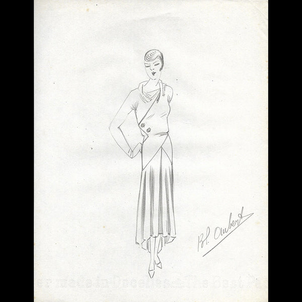 Vionnet - Dessin d'une robe par Blanche Aubert (circa 1930)