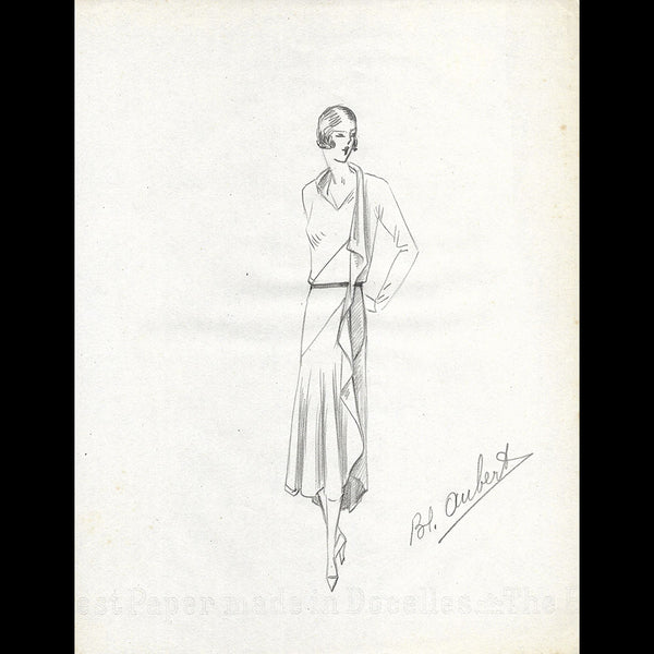 Vionnet - Dessin d'une robe par Blanche Aubert (circa 1930)