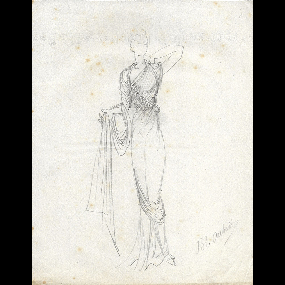 Vionnet - Dessin d'une robe par Blanche Aubert (circa 1935)