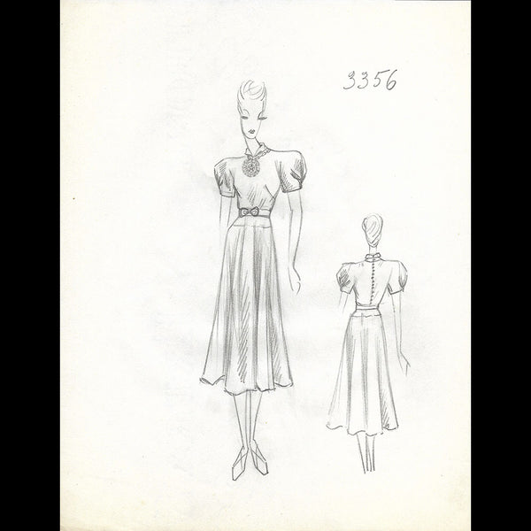 Vionnet - Dessin d'une robe par Blanche Aubert pour l'été 1939