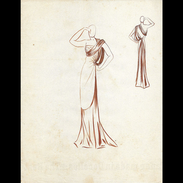 Vionnet - Dessin d'une robe (circa 1936-1937)