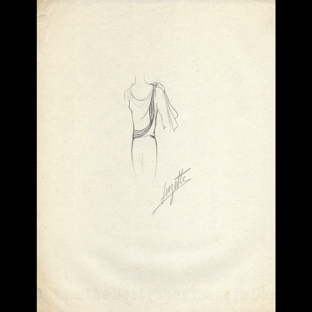 Vionnet - Dessin d'une robe par Suzette (circa 1930)