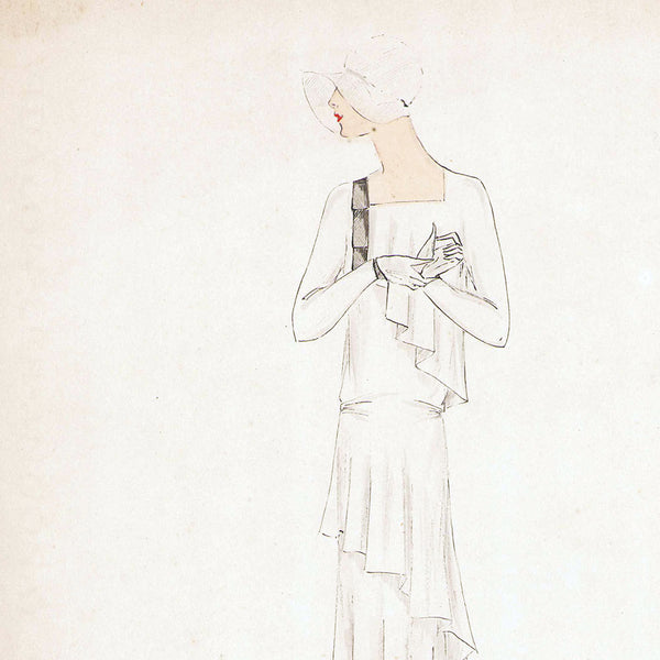 Vionnet - Dessin d'une robe par Suzette Meyer (1929)