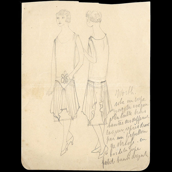 Worth - Ensemble de dix dessins de robes et manteaux (1920s)