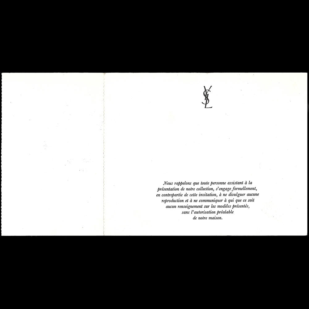 Yves Saint-Laurent - Invitation à la présentation de la première collection Printemps-Eté 1962